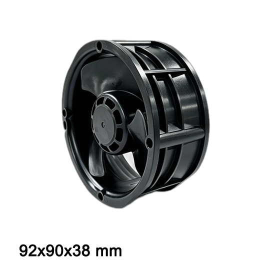 Side profile view of 92x38mm DC round cooling fan DA9238H12B highlighting frame depth and mounting design.png